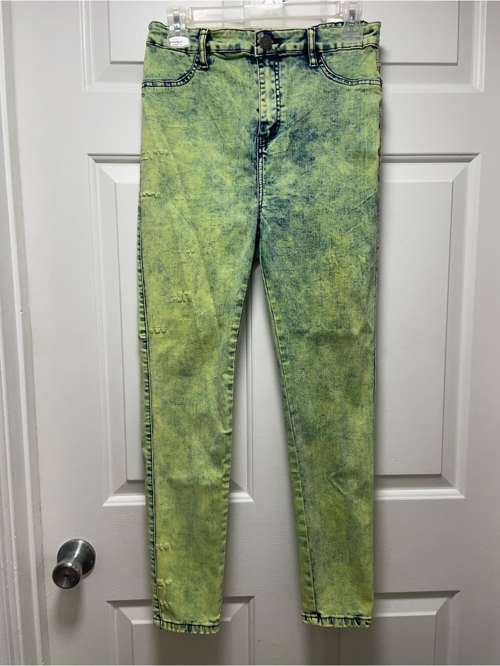 High Waisted Neon Green Acid-Wash Jeans